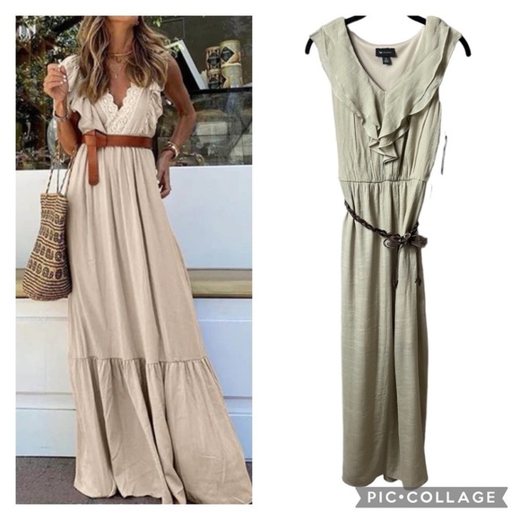 Nwt Ab Studio Ruffle Double Slit Maxi - Picture 1 of 13